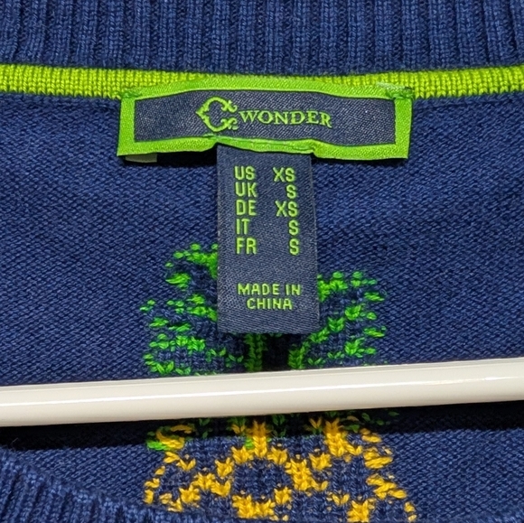 Pineapple Sweater Womens XS Navy Blue Yellow C. Wonder Cotton - Picture 6 of 8